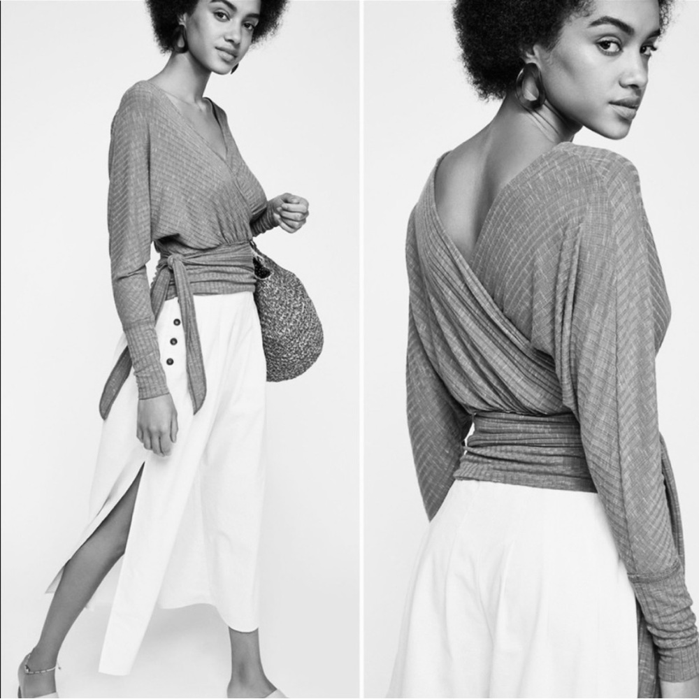 FREE PEOPLE We The Free East Coast Faux Wrap Top Gray Size Small